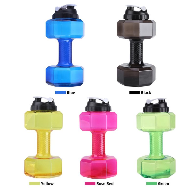 LAVEN 2.2L Large Capacity Dumbbell Shaped Exercise Sports Water Bottle, Fitness Gym Training Cup with Leak Proof Lid, Outdoor Recreation Camping Hiking Water Bottle (black)