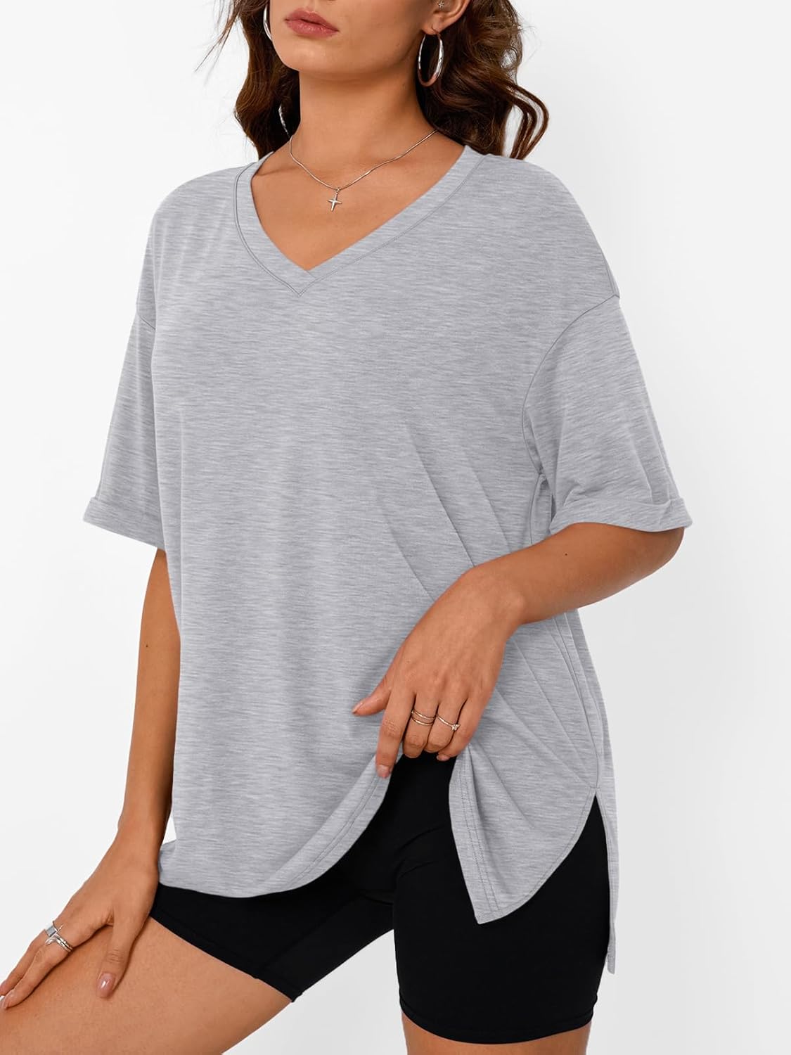 Trendy Queen Plus Size Oversized V-Neck T-Shirt - Breathable Fabric for Gym & Casual Wear