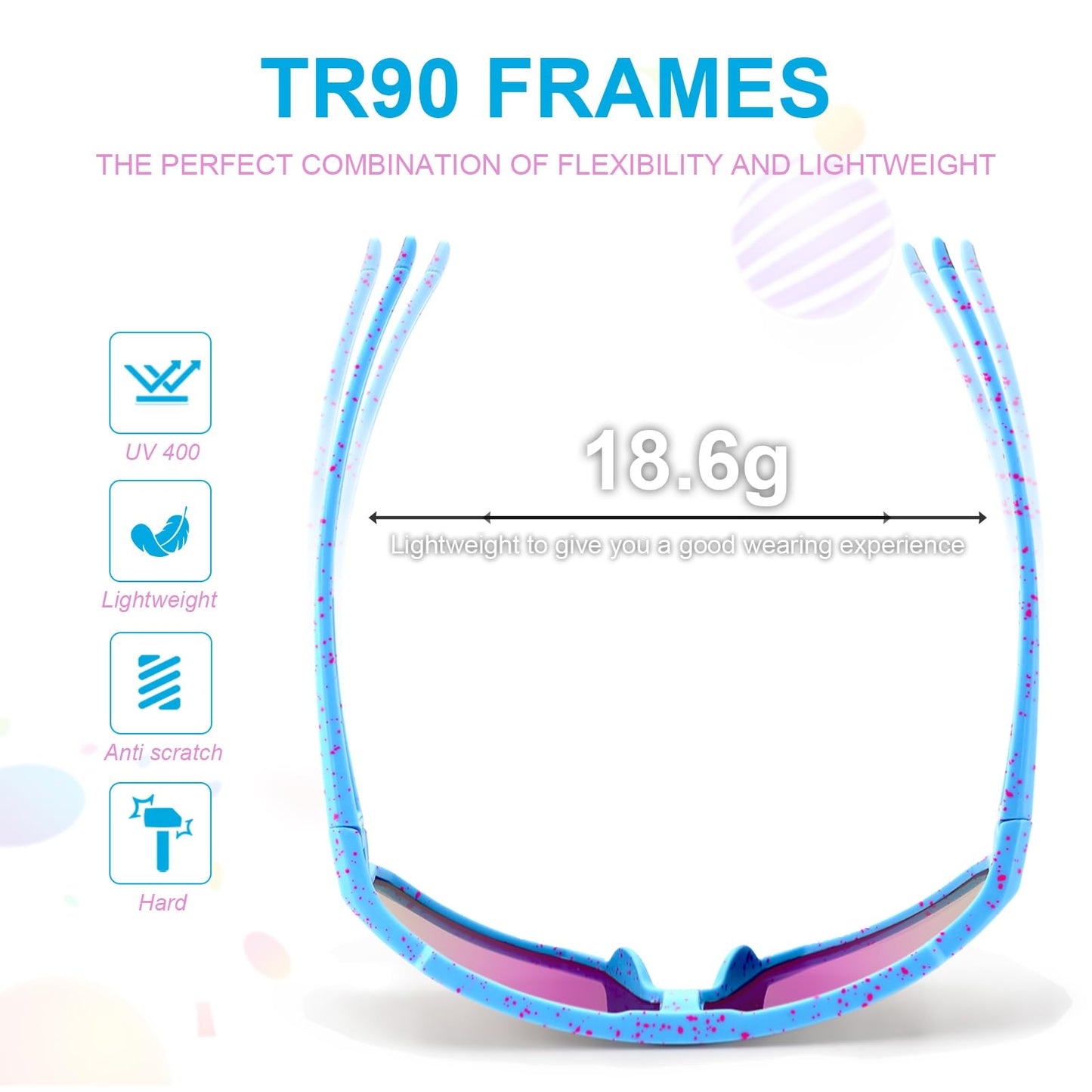 CMBJJU 3PACK Kids Sunglasses,Youth Baseball Glasses,Cycling Goggles for 6-14 Boys Girls,UV400 Protection (3pcs-Blue Pink+Black Purple+White Blue-K05)
