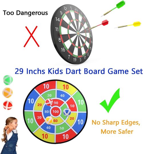Kids Dart Board Game Set - Large Sticky Dart Board with 24 Balls | Fun Indoor & Outdoor Game for Ages 3-10