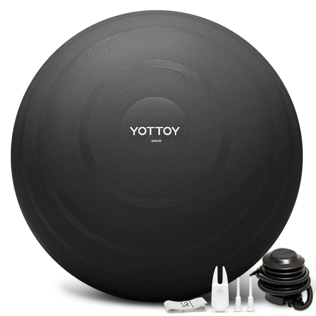 YOTTOY Anti-Burst Exercise Ball for Working Out, Yoga Ball for Pregnancy,Extra Thick Workout for Physical Therapy,Stability Ball for Chair Fitness with Pump (Black)