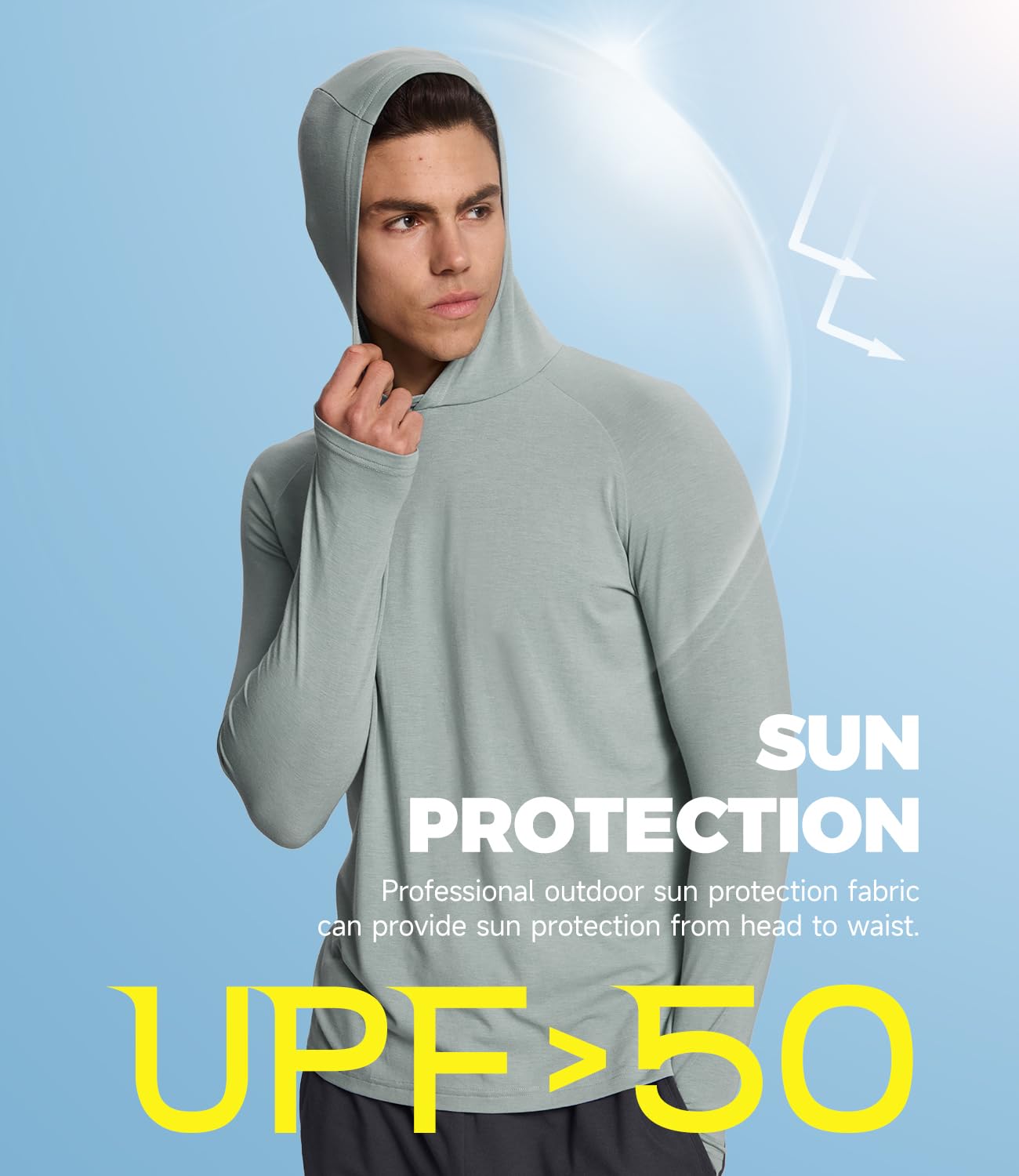 BAMBOO COOL Men's UPF 50+ Sun Protection Hoodies Soft and Lightweight Long Sleeve SPF Fishing Thumbhole Shirts Hooded Blue Gray