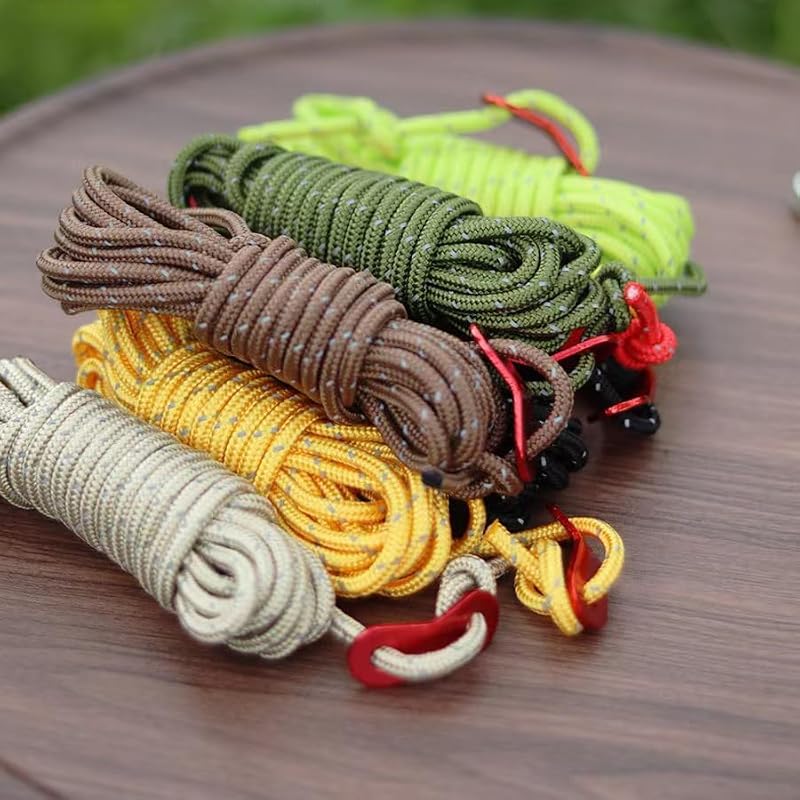 Camping Rope Set - 4mm Reflective Guy Lines with Adjuster - Black