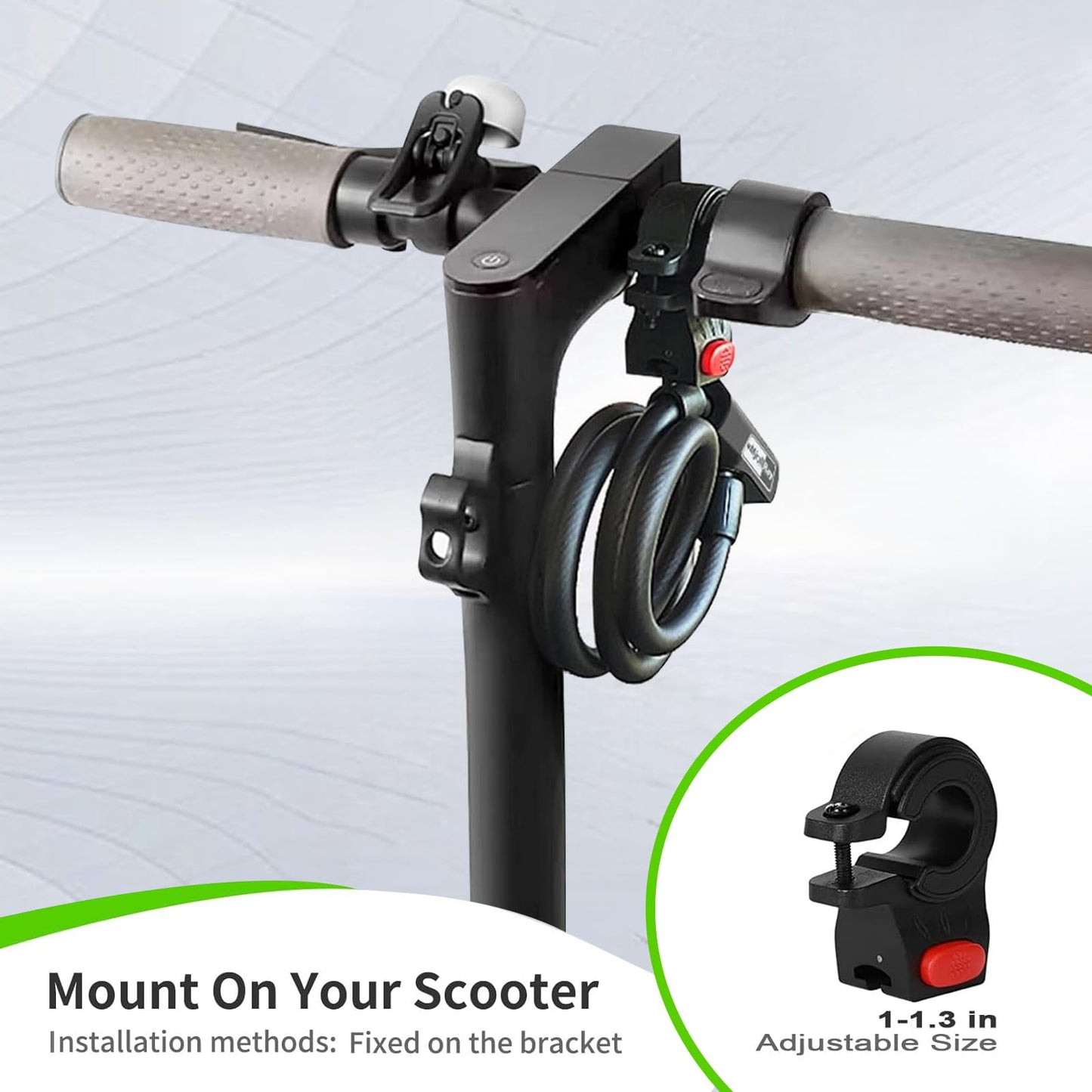 eMjollRay Electric Scooter Lock 4FT 12mm Heavy Duty Anti Theft Coiled Cable Lock with Mounting Bracket, Keyed Security for E-Scooter, Bike, Ebike, Motorcycle