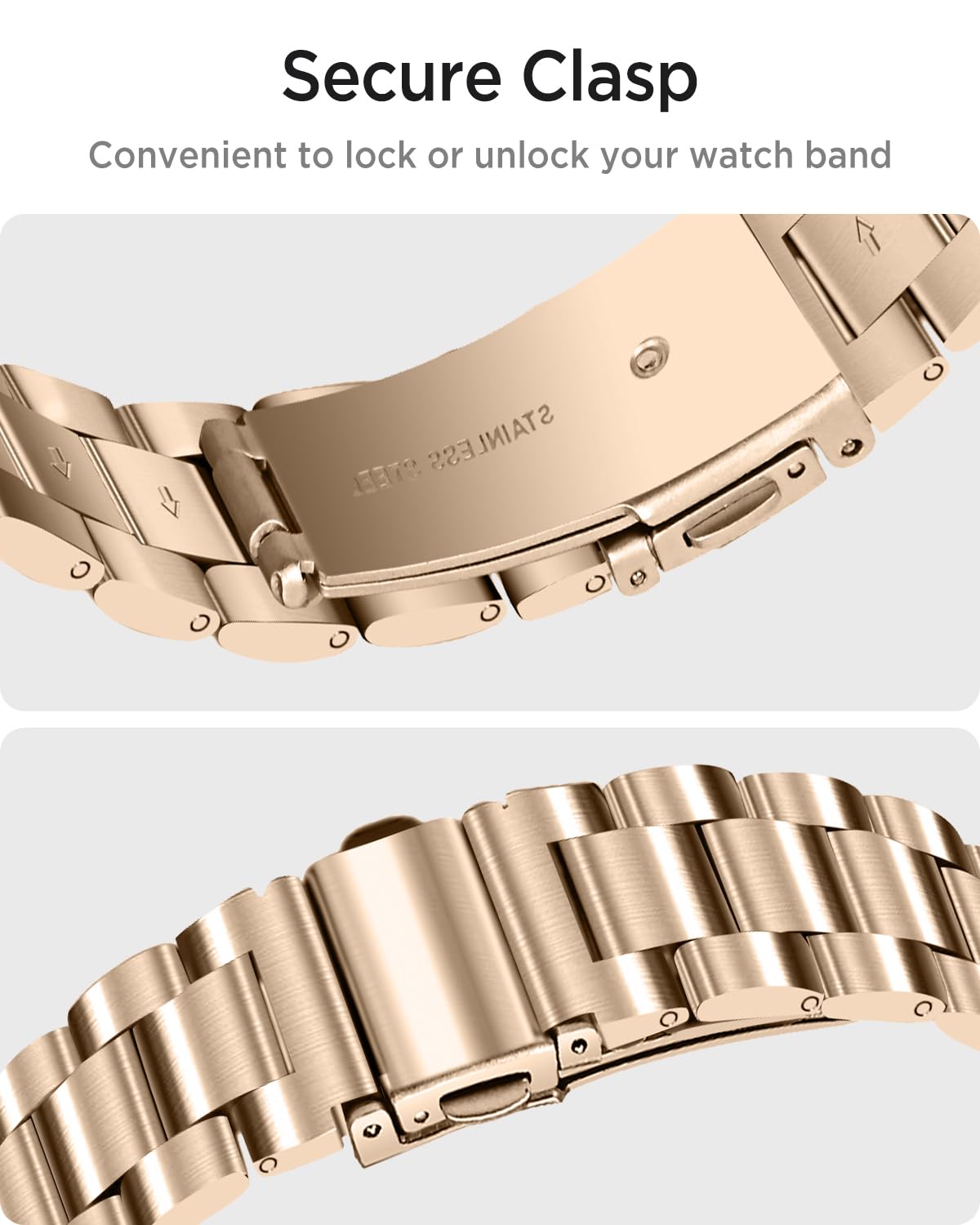 Miimall Metal Band Compatible for Garmin Lily 2/2 Active Band, Lightweight, Women Slim Luxury Stainless Steel Chain Replacement Bracelet Fancy Adjustable Wristband for Lily 2/2 Active, Champagne Gold