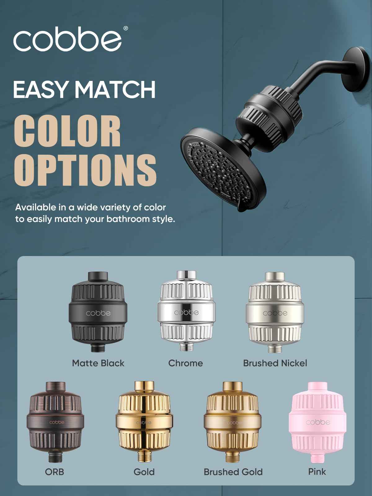 Cobbe High Output Shower Filter for Hard Water - Extra 2 Replaceable Cartridges - Removing Chlorine and Harmful Substance, and Dramatically Improves The Condition of Your Skin, Hair and Nails - Chrome