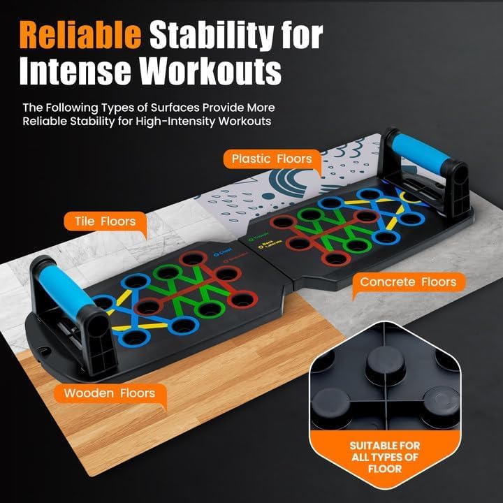 15-in-1 Push Up Board for Home Gym - Portable Strength Training - Black