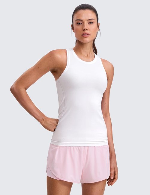 CRZ YOGA Seamless Workout Tank Tops for Women - Hip-Length Athletic Sleeveless Racerback Shirts