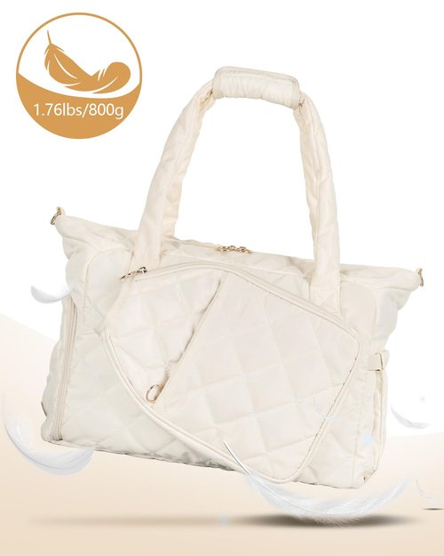 ESTARER Pickleball Bag, Pickleball Tote Bag with Shoe Compartment for Women Large Pickle ball Paddle Storage & Fence Hook (Off White)
