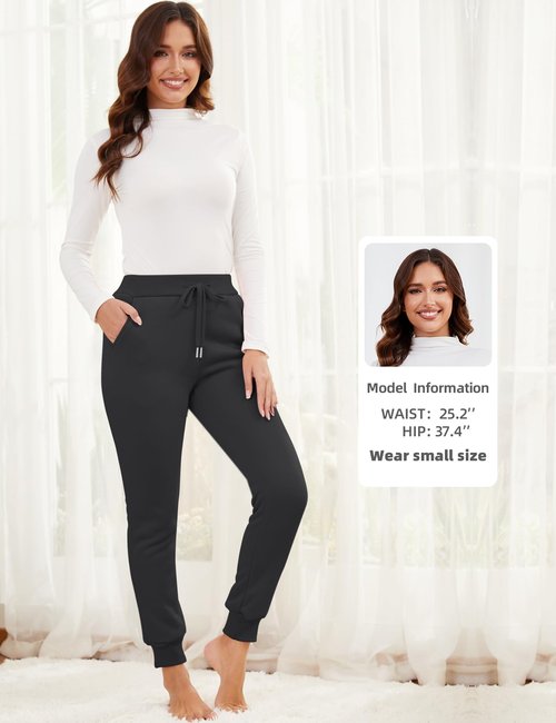 Gihuo Women's Sherpa Lined Sweatpants, Winter Warm Fleece Jogger Pants, Black Cotton Polyester Blend, Mid Rise, Pull-On Style (US, Alpha, Medium, Regular, Regular, 2, Black+Darkgrey)