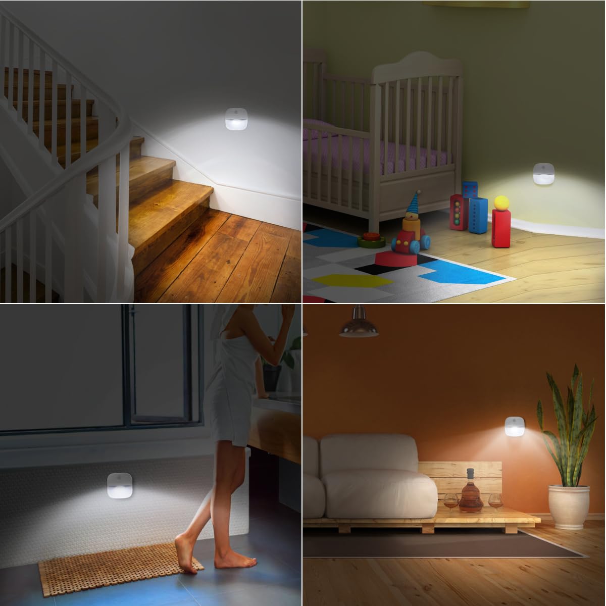 LOFICOPER Motion Sensor Light Indoor, (Upgraded) Stick on LED Night Light, Battery Operated Closet Light, Auto ON/Off Cabinet Light, for Bathroom, Bedroom, Stairs, Hallway, White, 3 Pack