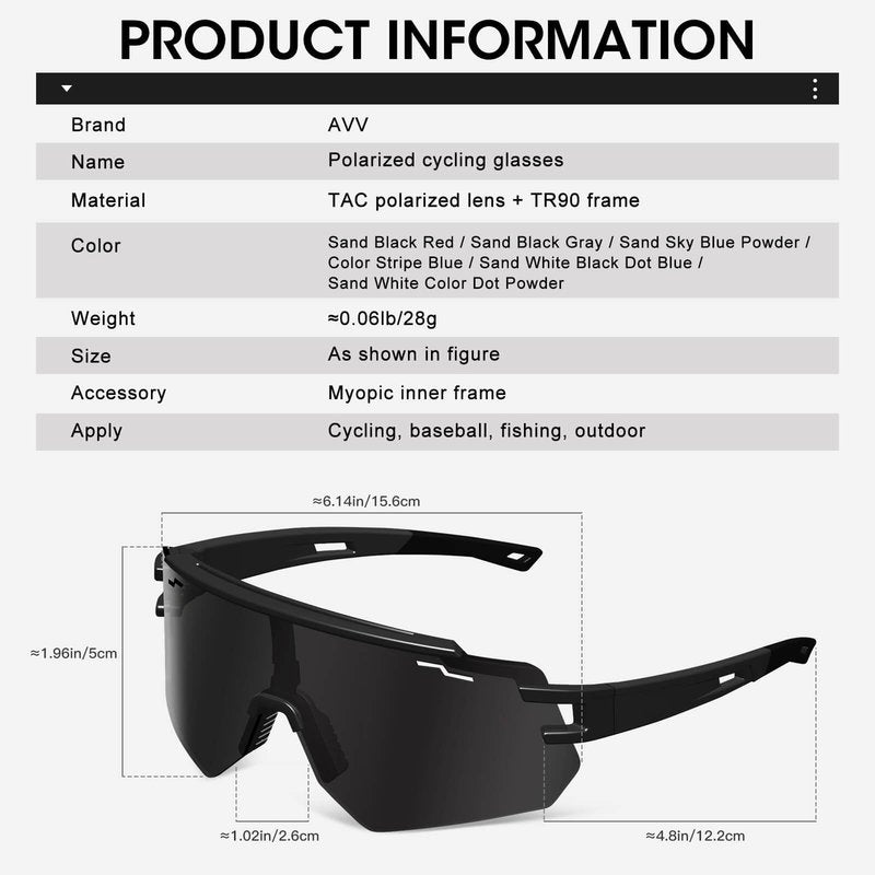 AVV Polarized UV400 Cycling Baseball Sunglasses - Windproof Anti-Fog for Outdoor Sports, Lightweight Frame Men Women Youth