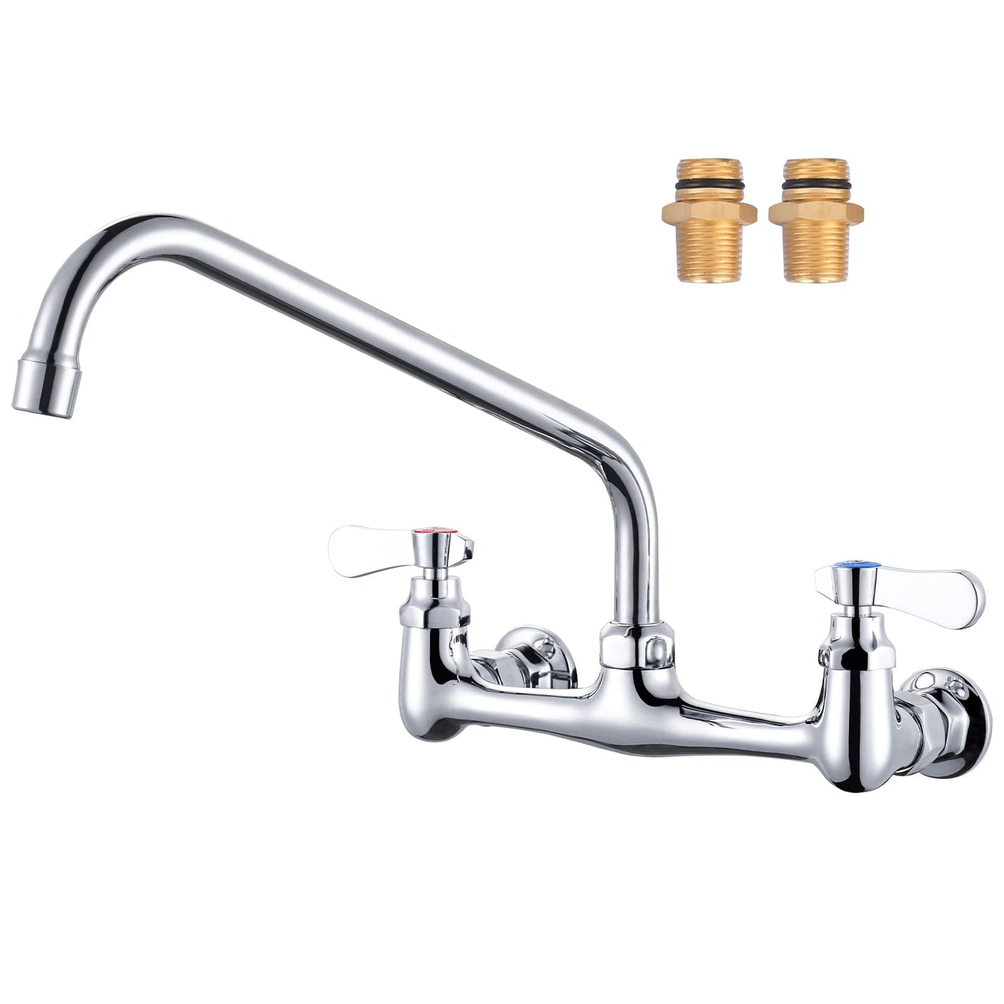 iVIGA Commercial Sink Faucet with 12” Swivel Spout, 8" Center Wall Mount Kitchen Faucet, Dual Handles Brass Utility Sink Faucet for Laundry Room Restaurant Compartment Sink, Polish Chrome