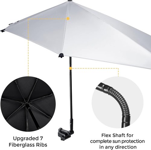 G4Free Adjustable Beach Umbrella - UPF 50+ Protection | XL Size with Universal Clamp for Chairs & Strollers