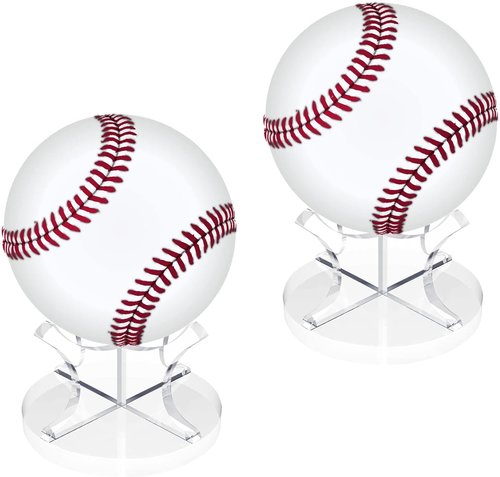 Acrylic Baseball Stands Holder - 2 Pack Sport Ball Display Rack with Non-Slip Rubber Pads for Golf & Tennis