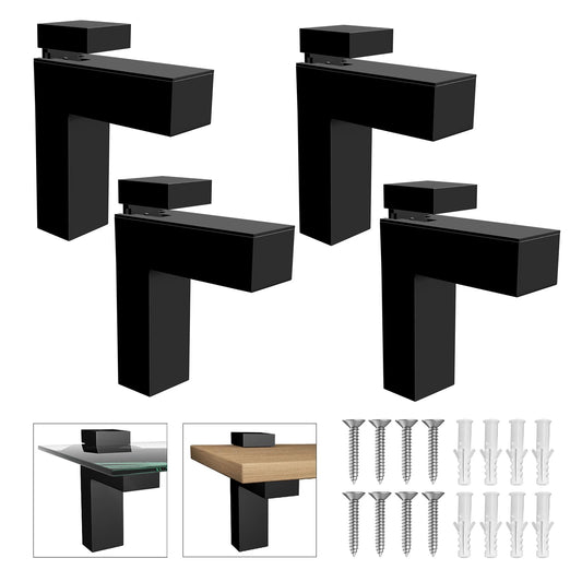 Floating Wood/Glass Shelf Bracket 4 Pcs Glass Shelves Mounting Brackets for 3~28mm Glass Clamps Clip Support Hardware for Wood Shelving, Home Deco, Bathroom Accessories, Cabinets Doors