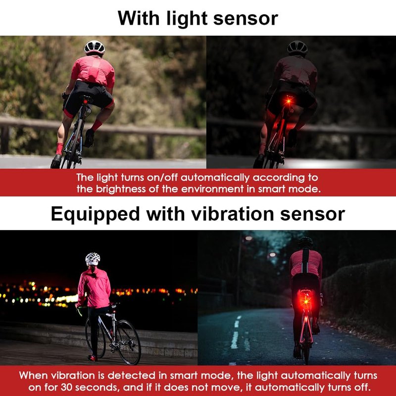LAOPAO Smart Bike Tail Rear Lights: Small Brake Sensing Bicycle Bright Red Taillights Auto On/Off for Night Ride - USB Rechargeable IPX6 Waterproof Cycling Safety LED Accessories, RS2, Black, RS2-01