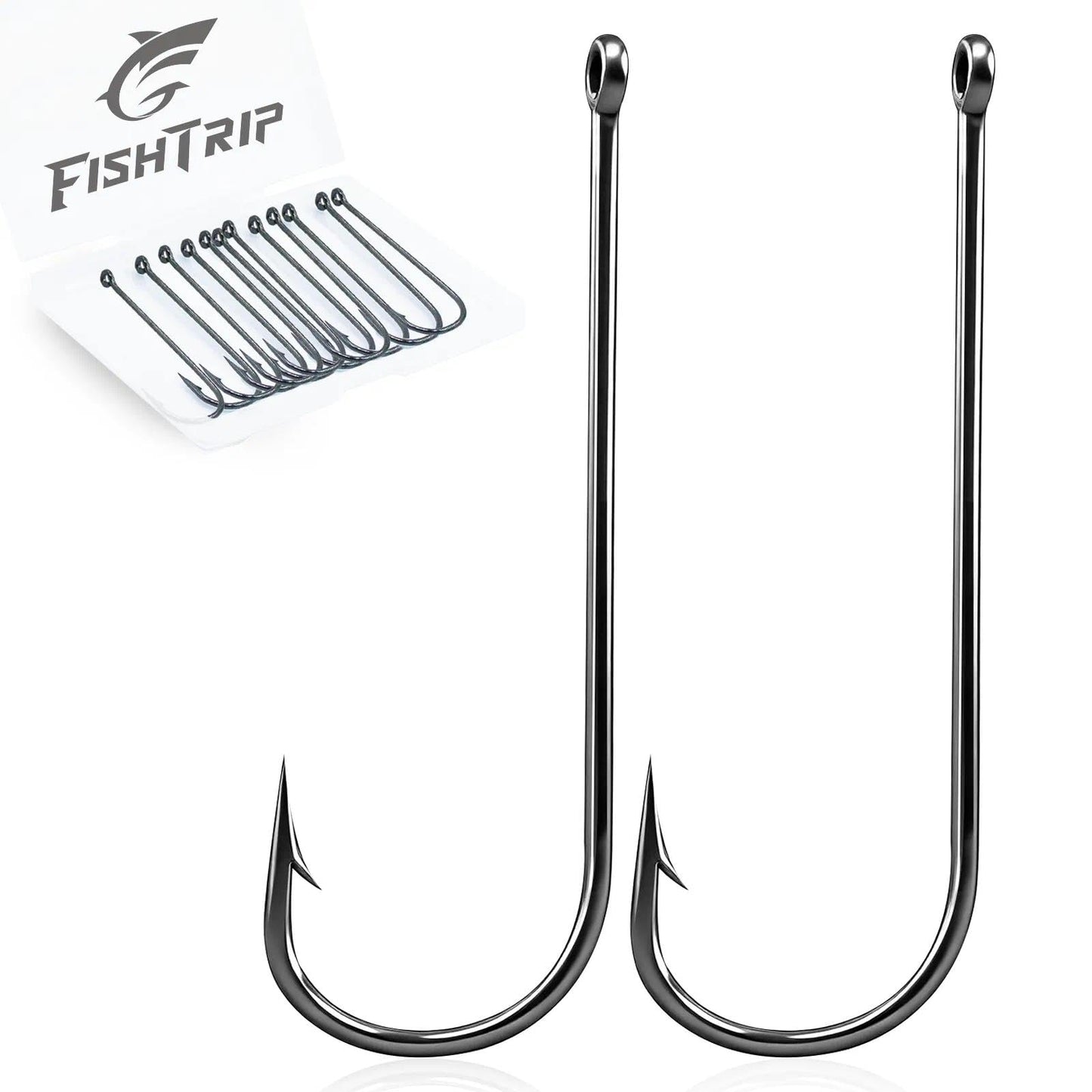 FishTrip 100 Pack Aberdeen Fishing Hooks Freshwater, Long Shank Light Wire Worm Hooks - Live Bait Hooks for Sunfish Bass Trout Crappie Bream Panfish Bluegill Size 10