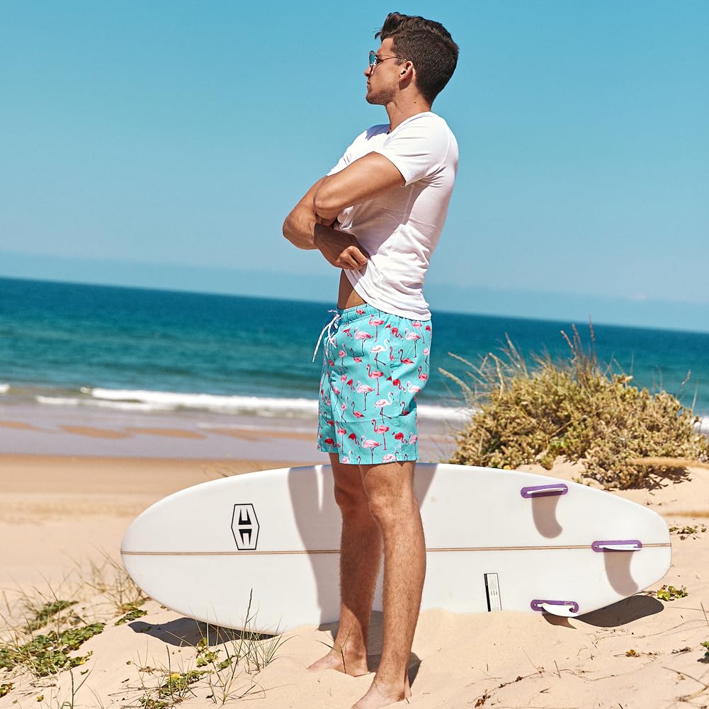 maamgic Mens Swim Trunks Quick Dry Swim Shorts with Mesh Lining Funny Swimwear Bathing Suits 7inch Blue & Pink X-Small