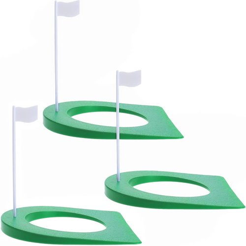 Golf Putting Cup and Flag Putt Training Hole All-Direction Surface Regulation Practice Cups for Men Women Kids Indoor Outdoor Home Office Backyard Golfing (3 Pcs Green Cup with White Flag)