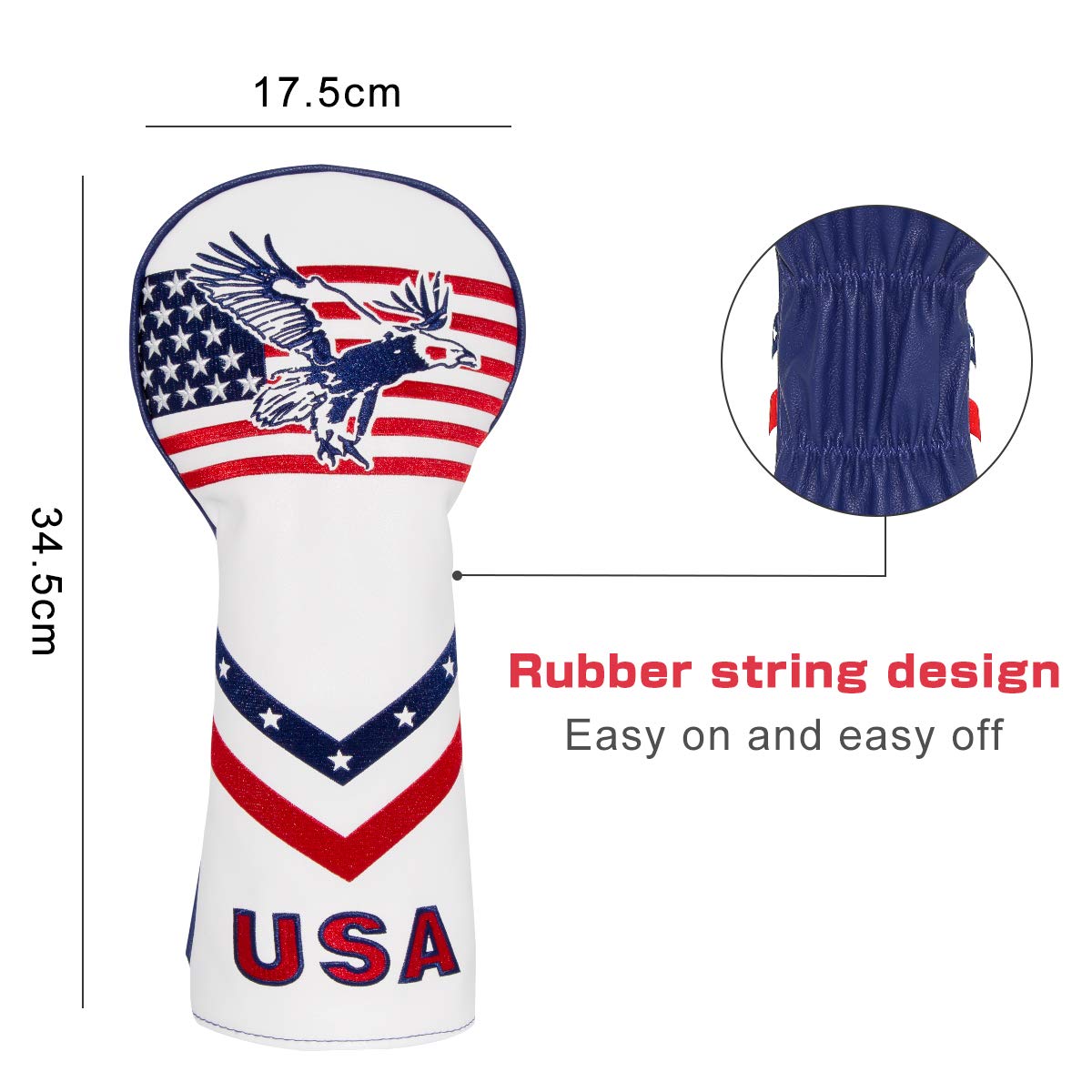 brdejc Golf Club Cover USA Eagle Putter Cover Driver Covers Fariway Wood Headcover Hybrid Cover Blade Putter Headcover Leather Golf Headcovers for All Brand (for Driver)