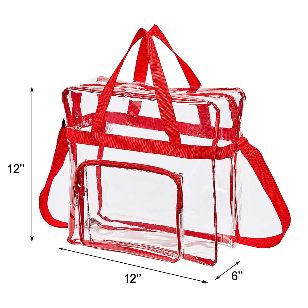 Clearworld 12x6x12 Clear Stadium Bag with Front Accessory Pocket, Red