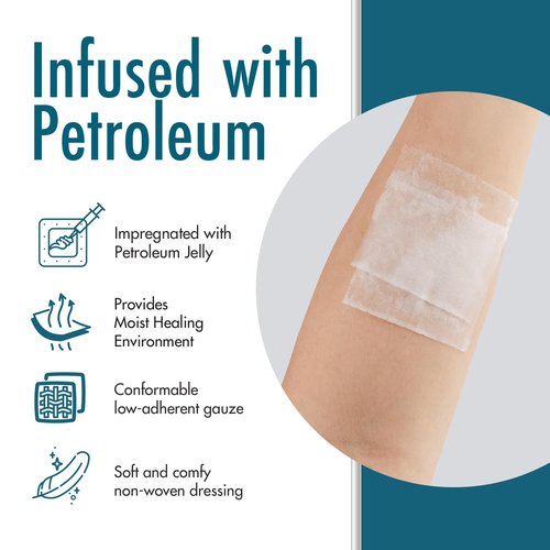 Dynarex Sterile Petroleum Non Adhering Gauze Dressing for Wounds, 12 Count