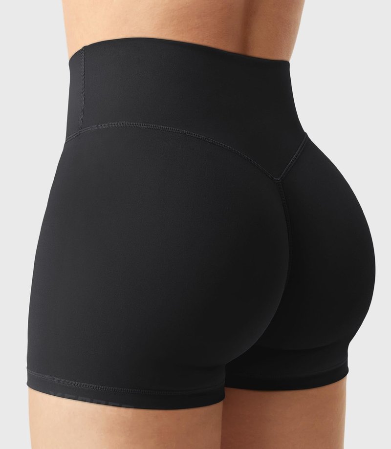 YEOREO Women's Biker Shorts 2.5" No Front Seam Elysina High Waist Hidden Scrunch Workout Gym Yoga Running Shorts Black M