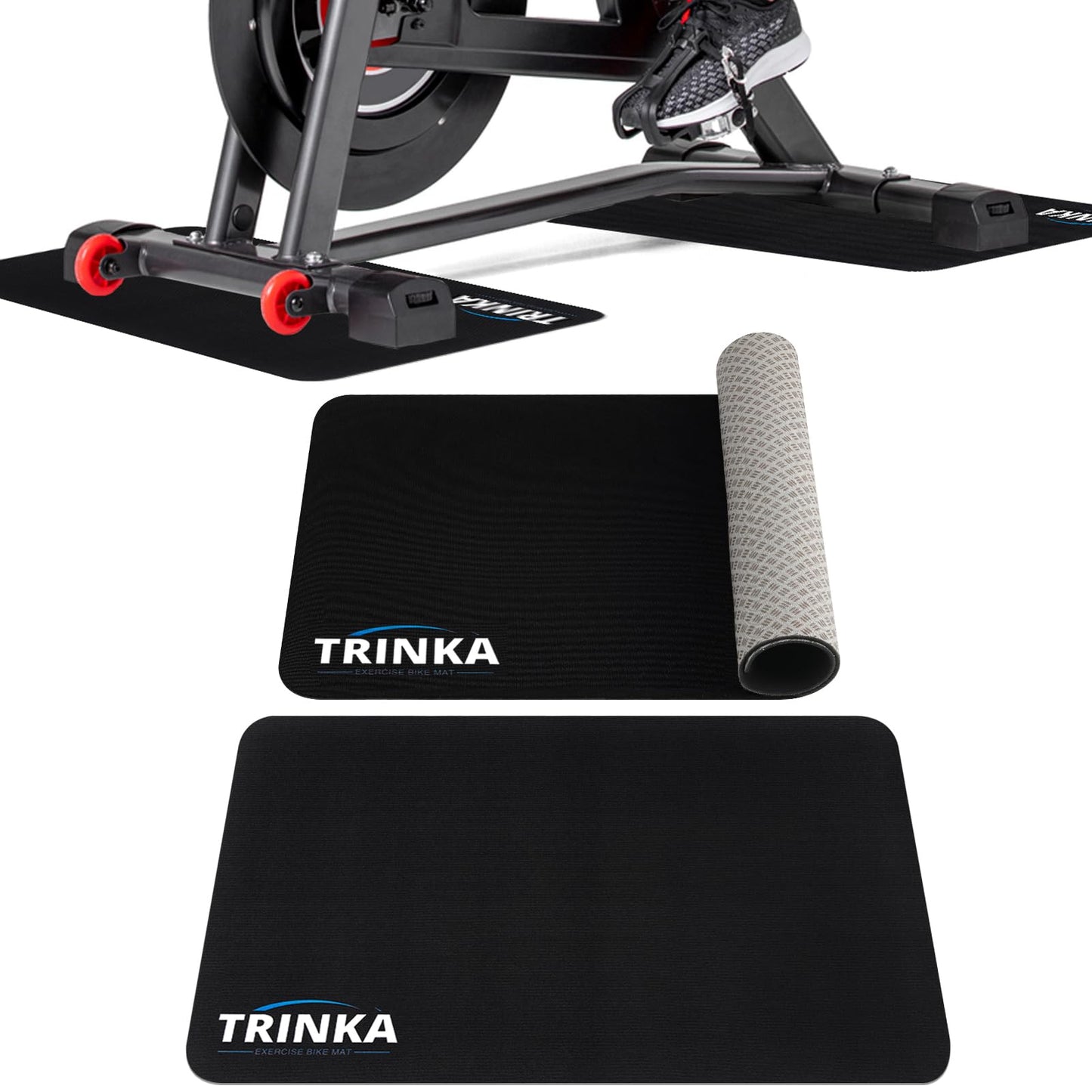 2PCS Exercise Bike Mat for Carpet & Hardwood Floors, Non-Slip Workout Mat for Bike Trainer Compatible with Stationary Spin Bike, Concept 2 Rowing Machine