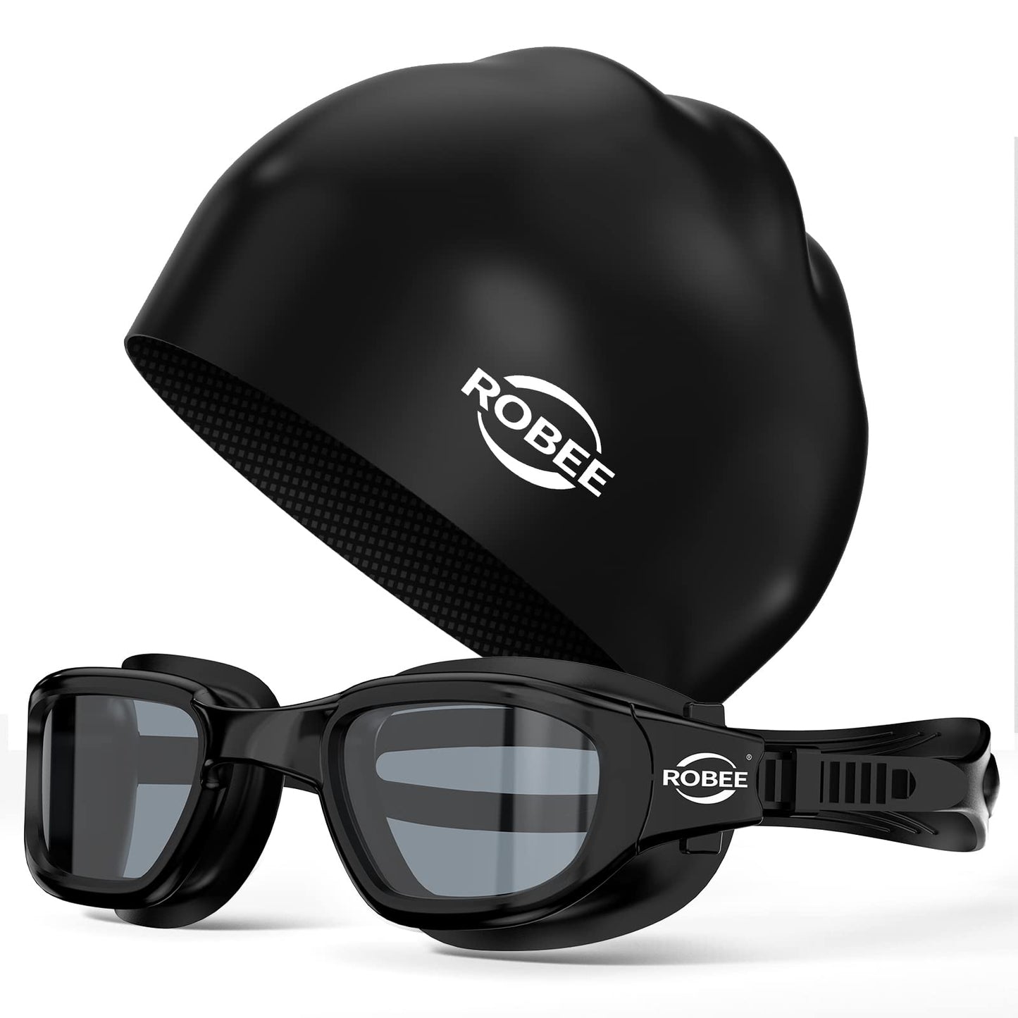 Robee Swim Goggles Silicone Swimming Cap and Carrying Case, Polarized Pool Goggles for Adult Men Women Youth