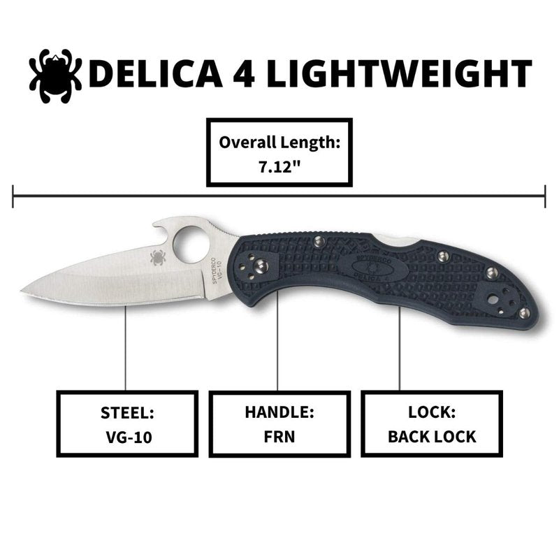 Spyderco Delica 4 Lightweight 7.15" Signature Folding Knife with 2.90" Saber-Ground Steel Blade and Emerson Opener - PlainEdge Grind - C11PGYW