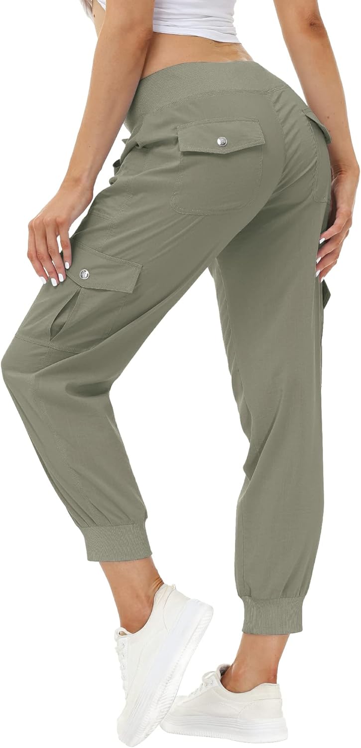 MoFiz Women's Lightweight Hiking Cargo Pants - Quick Dry Casual Travel Joggers with Elastic Waist & Pockets