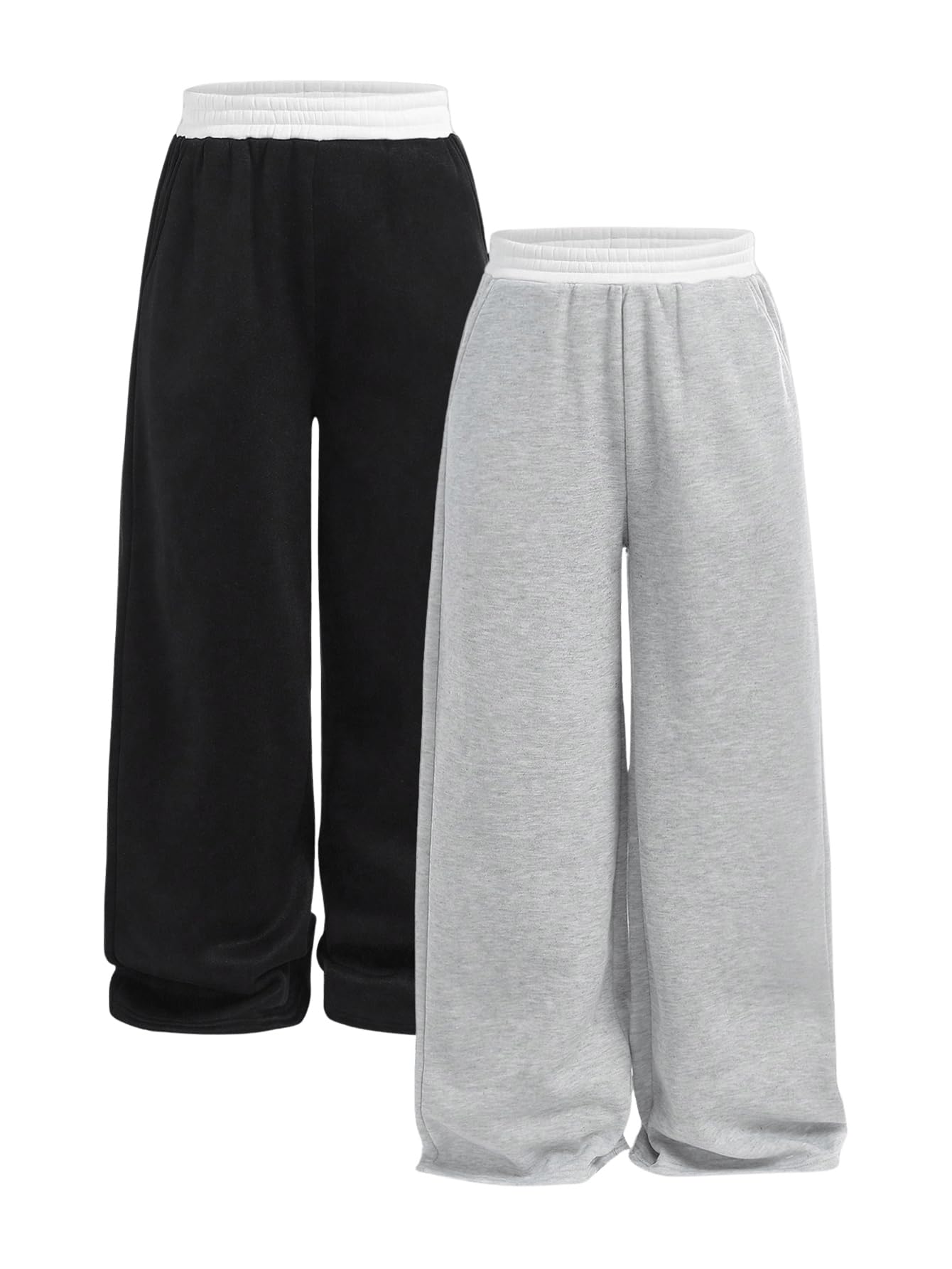 RoseSeek Girl's Wide Leg Sweatpants Elastic Waist Color Block Baggy Sweatpants Joggers Track Pants 2 Pack Multicolor 12Y