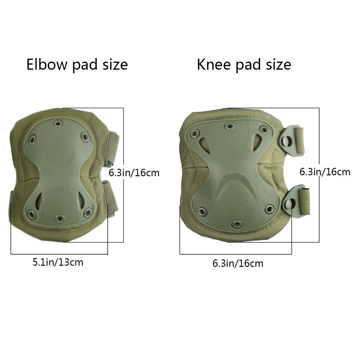 Tactical Combat Knee & Elbow Protective Pads Set for Outdoor CS Paintball Game Cycling Safety Skateboarding Gear Skates Knee Protection Guard Pads (Green)