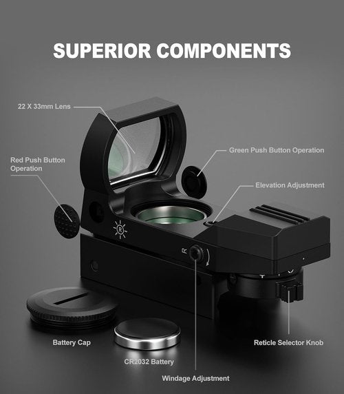 Feyachi Reflex Sight - Red & Green Dot Optics with 4 Adjustable Reticles & Brightness Control