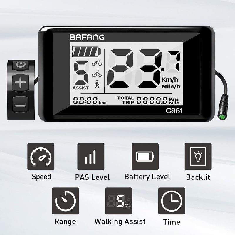 eBike Display C961 for BAFANG BBS01B BBS02B BBSHD Motor Electric Bike Bicycle Ebike Computer with PAS UART Protocol