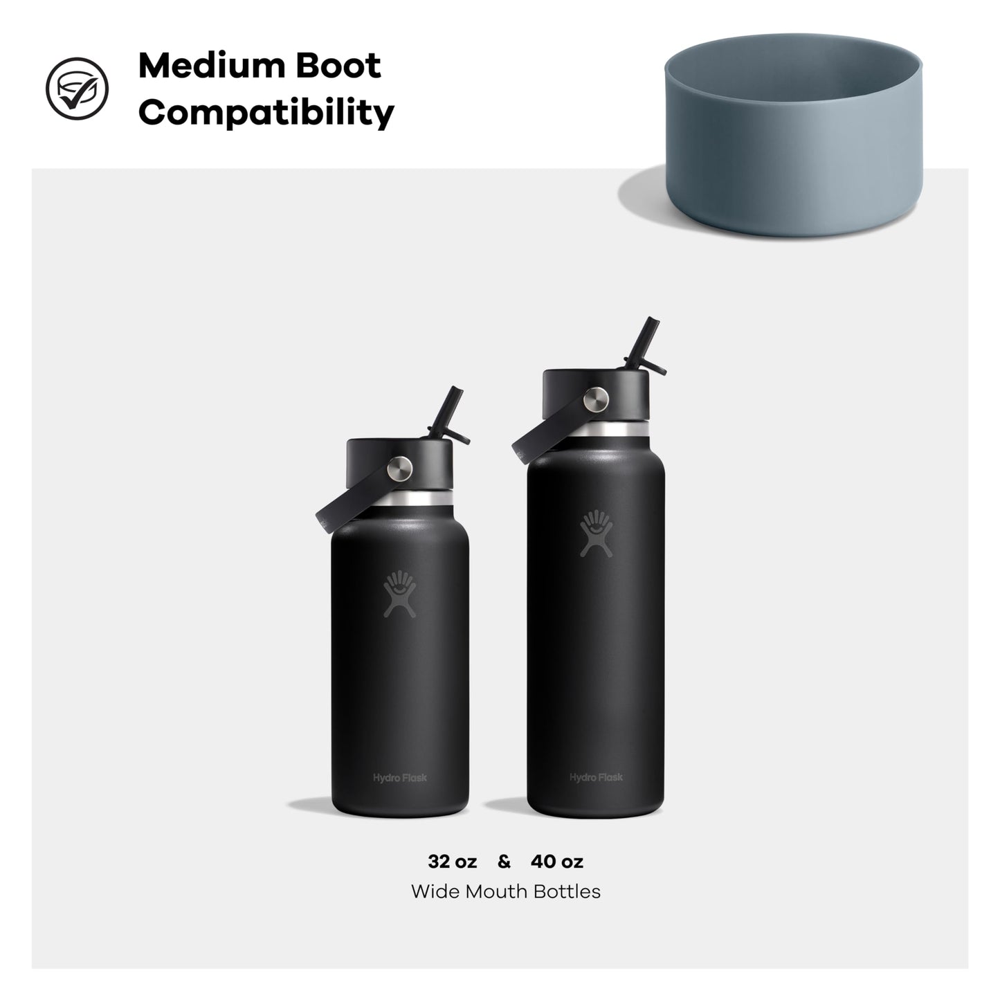 Hydro Flask Bottle Boot – Bottom Protector Sleeve – Silicone Water Bottle Accessory Medium Black