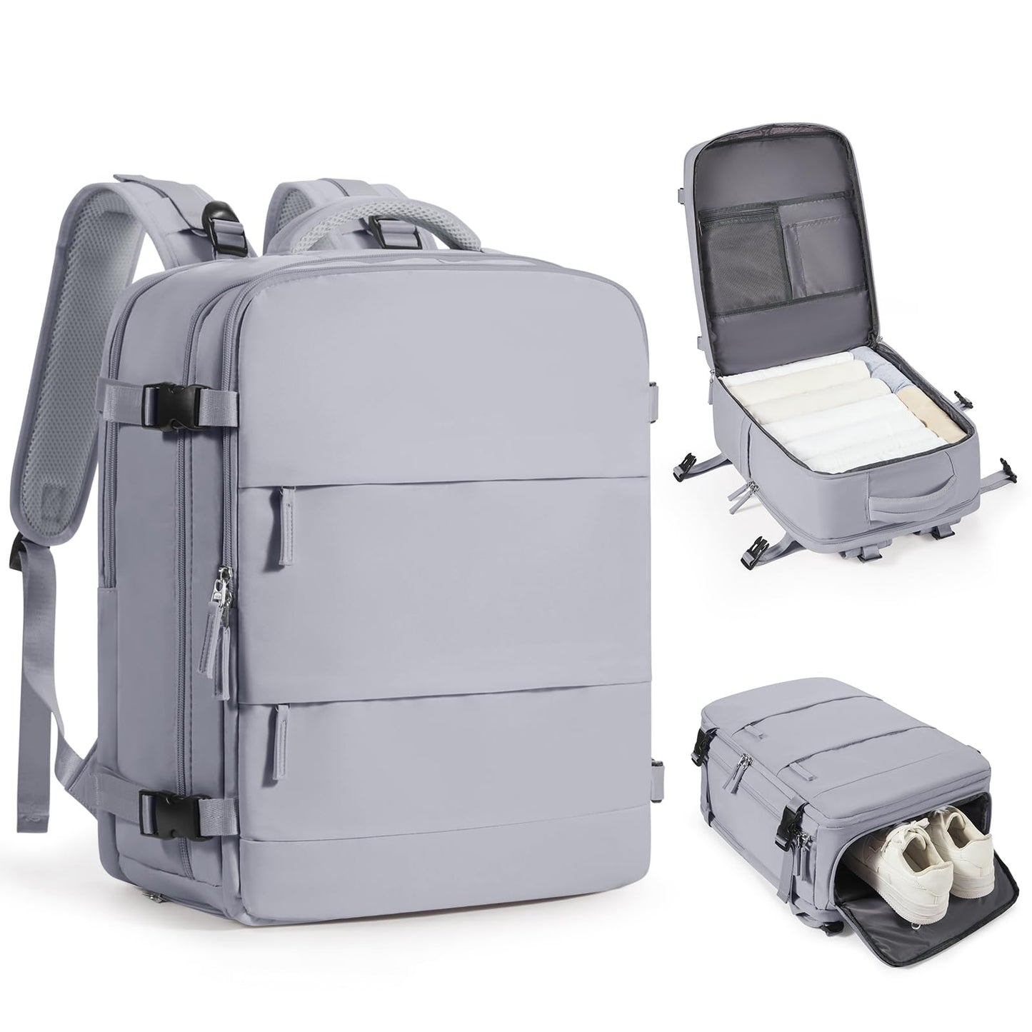 Grey Travel Backpack - Carry On Flight Approved Mochila De Viaje Personal Item - Large Backpack for Men & Women - 18x14x8 Inches