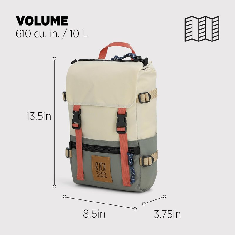 Topo Designs Rover Pack Mini - Small Sized Daypack for EDC, Day Trips, Hikes, Iconic Denver Design, Fair Trade + Bluesign (Bone White/Beetle)
