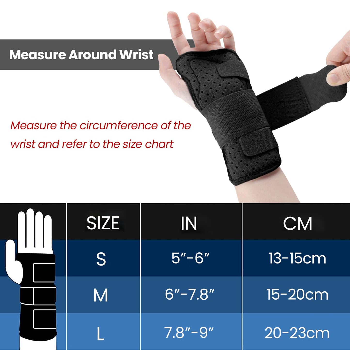 Carpal Tunnel Wrist Brace Night Support with Splints Left Hand, Hand Brace for Arthritis, Tendonitis, Sprain, Injuries, Wrist Pain Relief, Wrist Immobilizer Adjustable Straps and Breathable for Women and Men