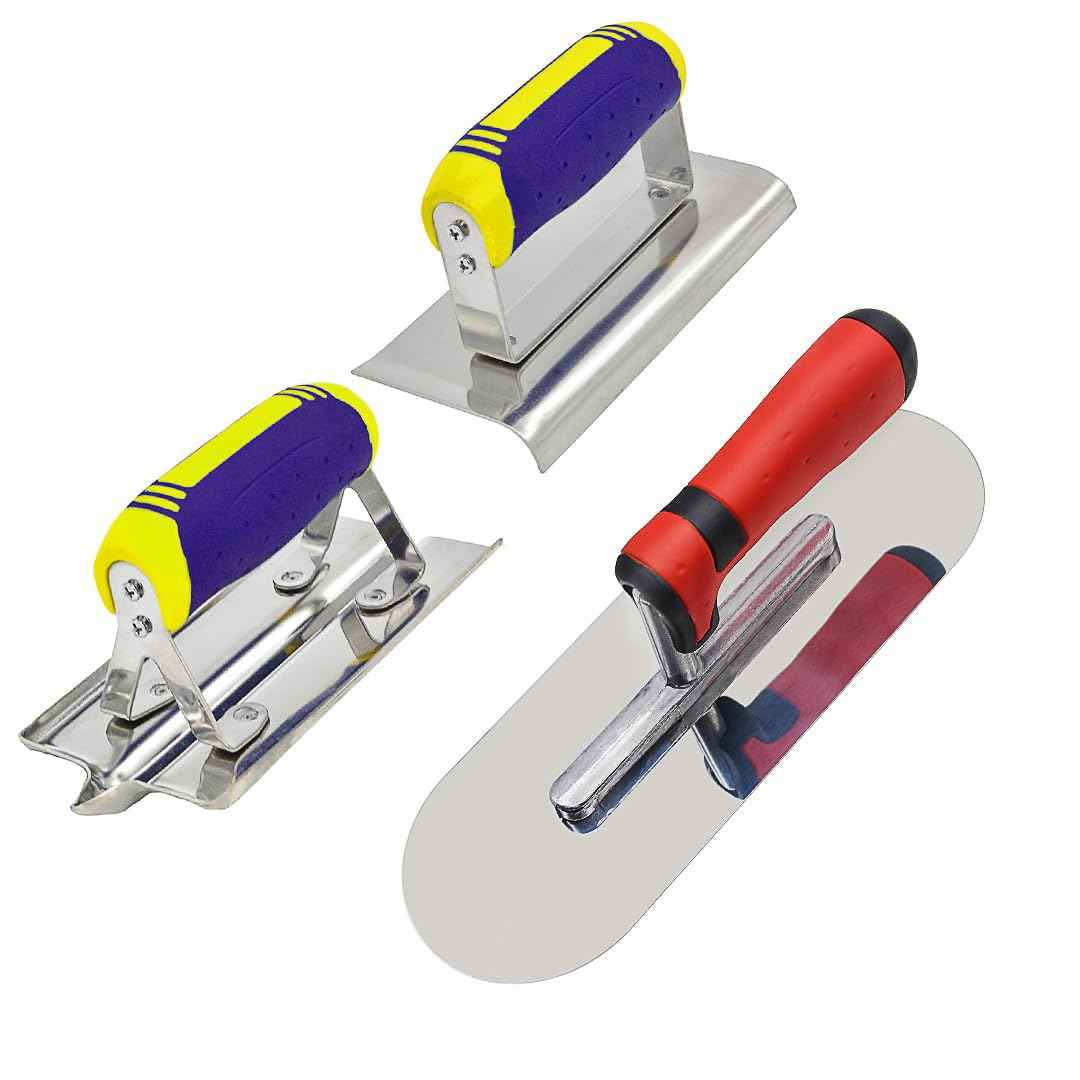 Concrete Tools Set Stainless Steel Pool Trowel (11" x 4") plus Concrete Edger (6" x 3", 1/2"R) and Groover (6" x 3", 1/2"W,1/2"D) Stucco Cement Finishing Masonry Construction Hand Kit