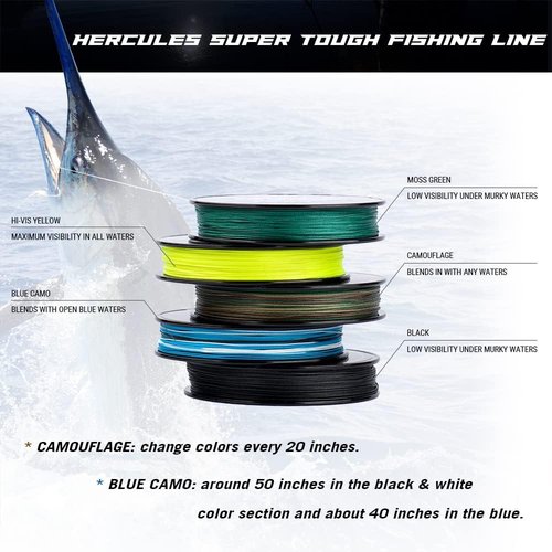 HERCULES Super Tough Braided Fishing Line - 4/8 Strands, 4lb-160lb, 150/300/500/1000 Yards for Saltwater Fishing