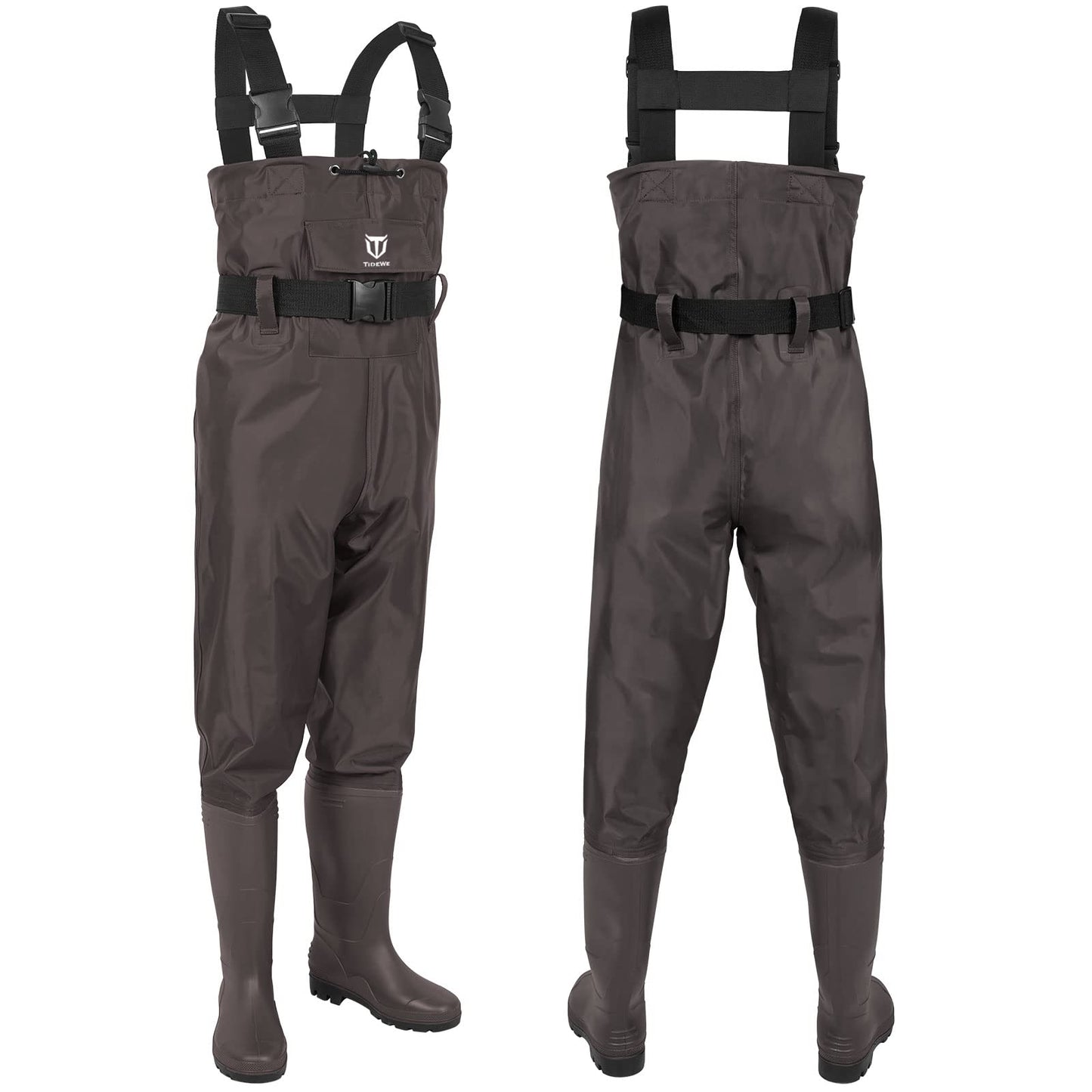 TIDEWE Bootfoot Chest Wader, 2-Ply Nylon/PVC Waterproof Fishing & Hunting Waders with Boot Hanger for Men and Women Brown Size 14