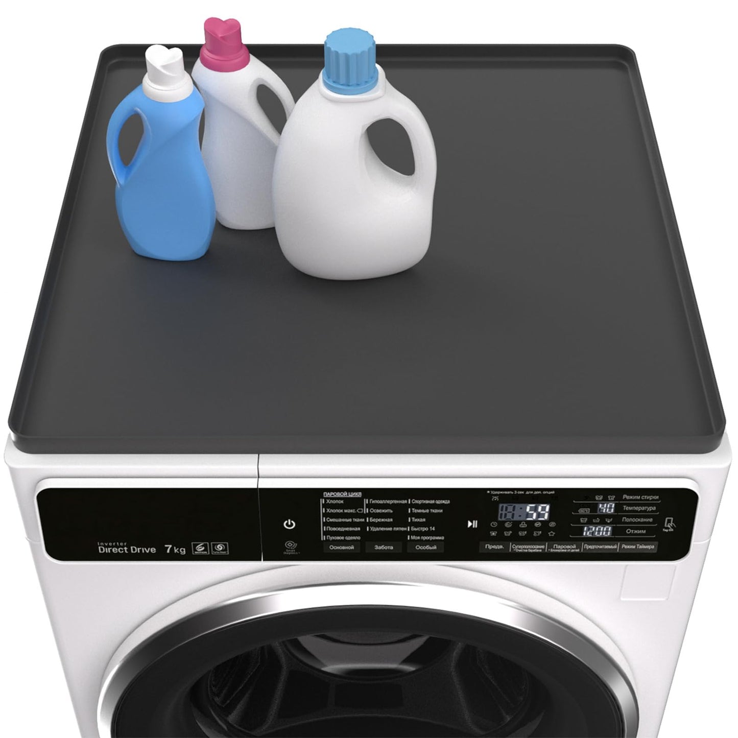 Washing Machine Cover for Top 27”x 27" Pad for Top of Washer or Dryer Protector Rubber Mat for Washing Machine Accessories Non Slip Waterproof Washable (Black)