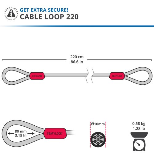 SeatyLock Bike Cable Lock - Anti Theft Triple Braided Steel Cable with Loops for Bike Security - Universal Fit Flexible Large Locking Cables for Bicycle U Chain or Folding Lock - 86.6"