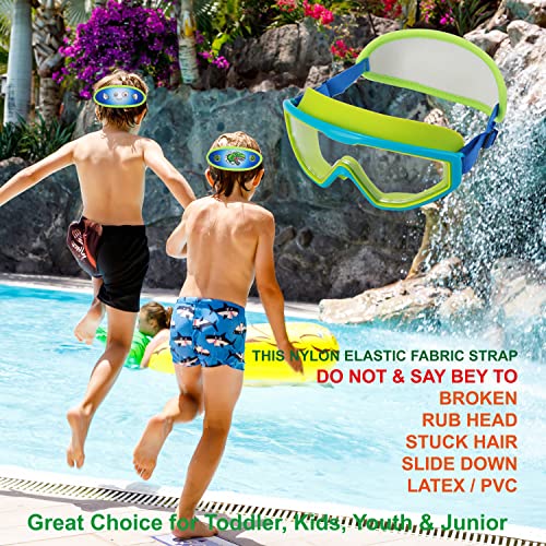 Kids Swimming Goggles with Fabric Strap - Wide View - Blue Shell