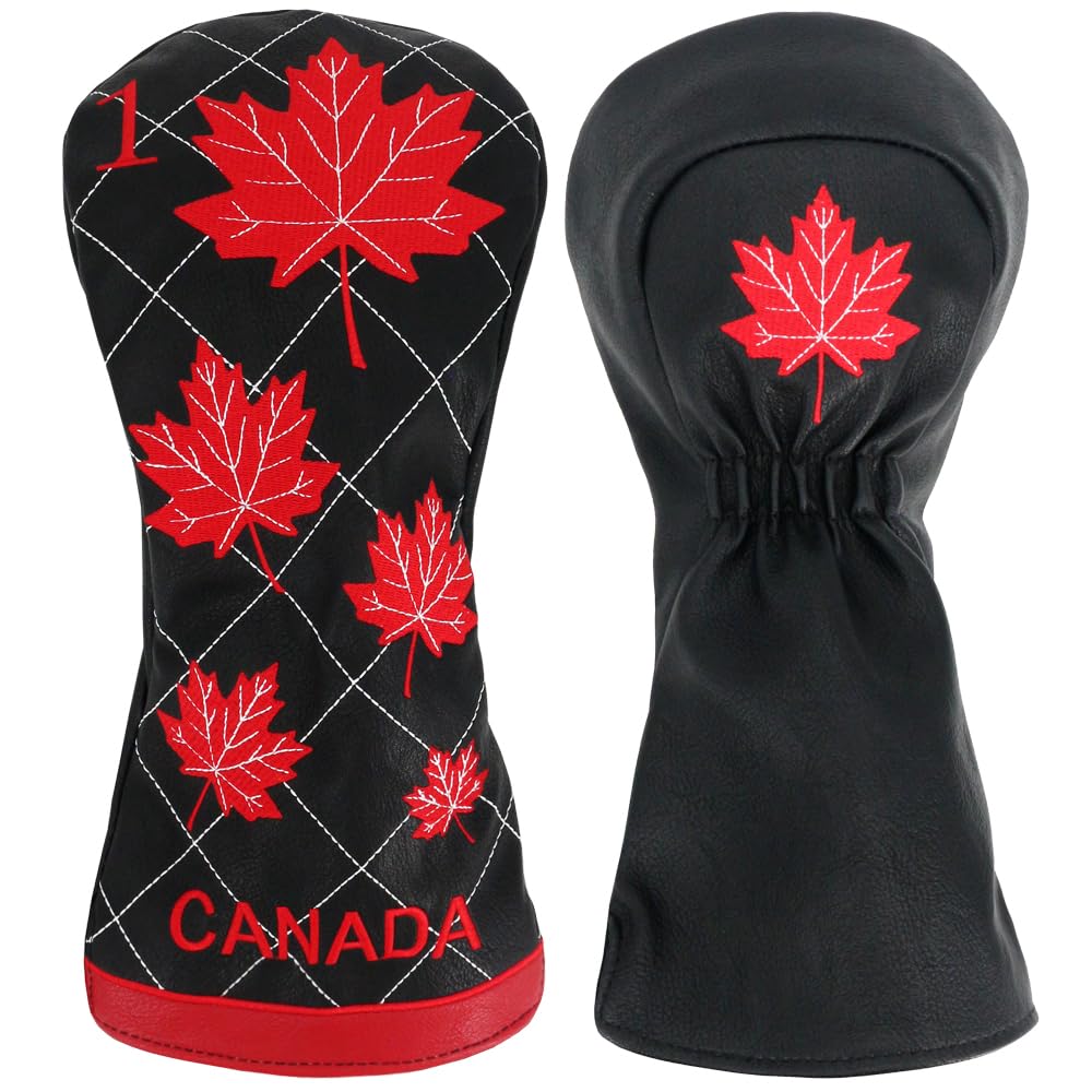 PINMEI Golf Club Head Cover for Driver Headcovers Canada Flag Driver Head Covers Golf Club Covers for Wood Headcover for Scotty Cameron Taylormade Titleist Odyssey (Black)