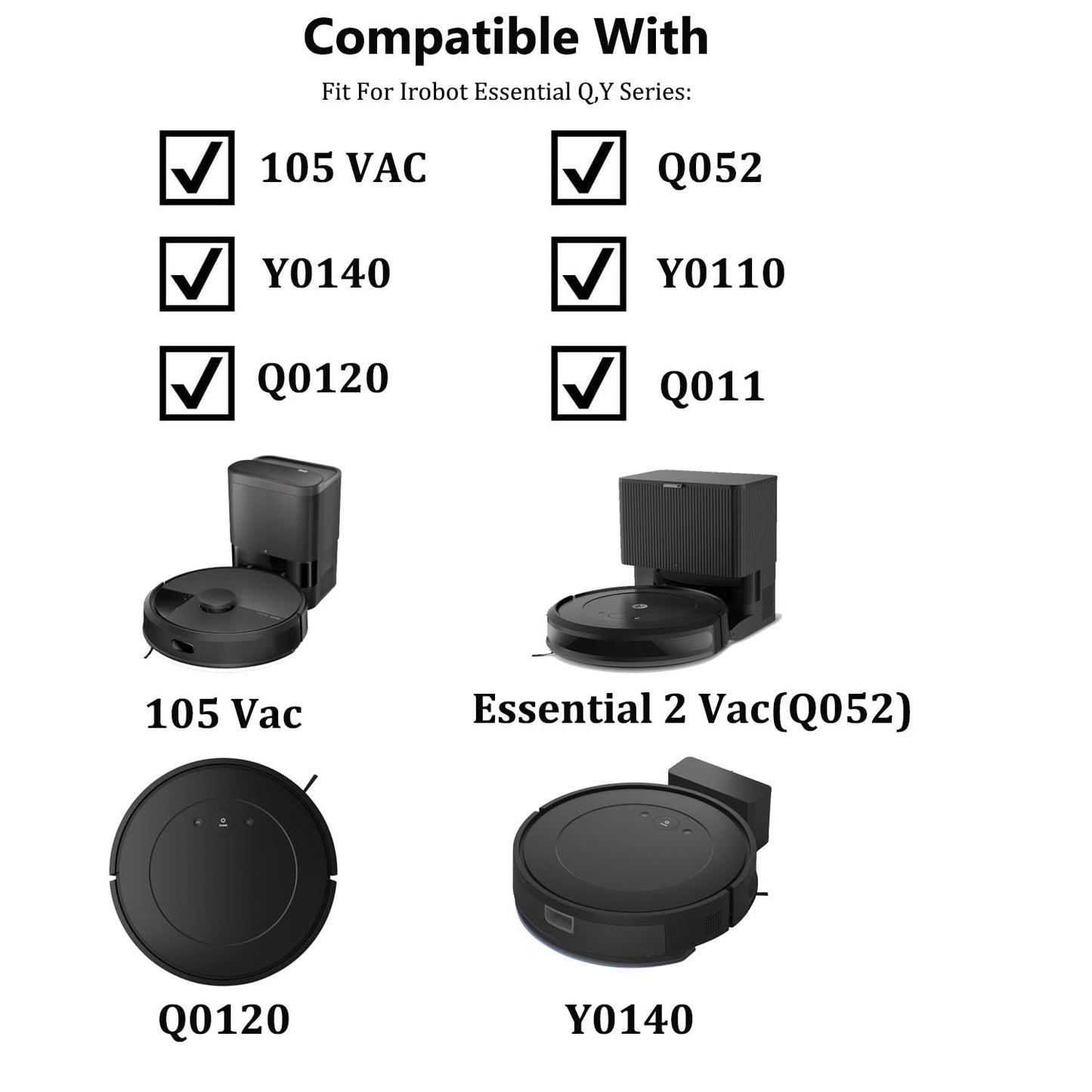 14 Pack Accessories Kit for iRobot Roomba Essential Series Q052-Vac2 105 Q0120 Y0140 Y0110 Q011 Robot Vacuum Cleaner,2 Roller Brush＆8 Side Brushes＆4 Hepa Filters (14 Packs)