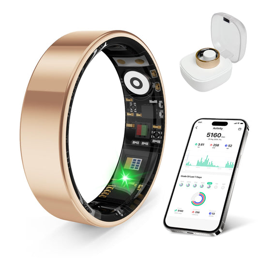 prxxhri Smart Health Ring, Featuring Stress and Sleep Monitoring Functions, Compatible with iOS and Android,Waterproof Fitness Tracker for Women & Men, No Subscription Fee. (Rose Gold, 12)