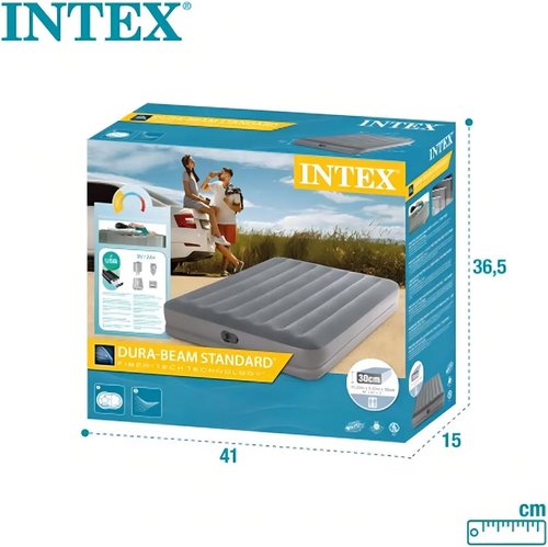 Intex Dura-Beam Prestige Air Mattress - Queen Size with Built-in USB Pump & 12in Height - 600lb Capacity